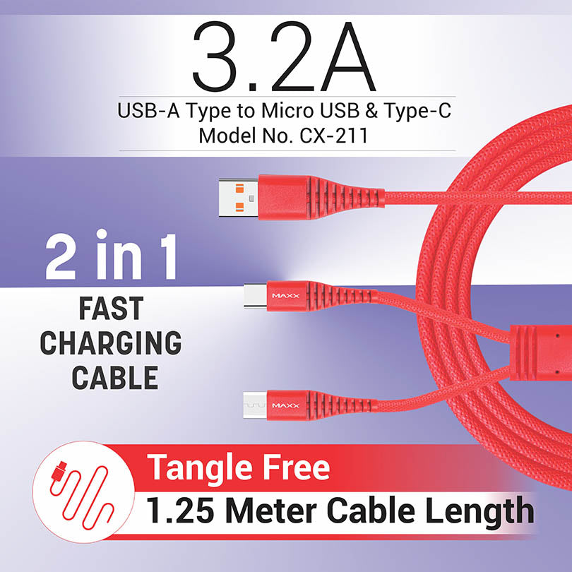 Charging Cable CX-211 2in1 Micro & Type-C Red