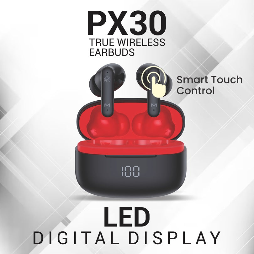 TWS EarPods PX30 54 Hrs (Black & Red)