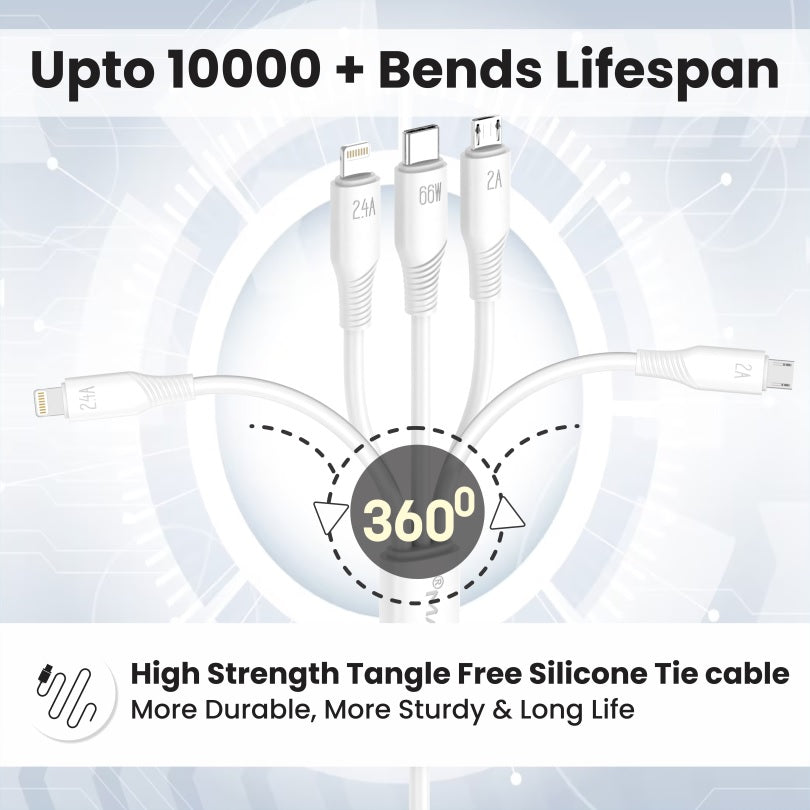 3 in 1 Cable CX-300i 3in1 Micro + Type - C + Lightning White