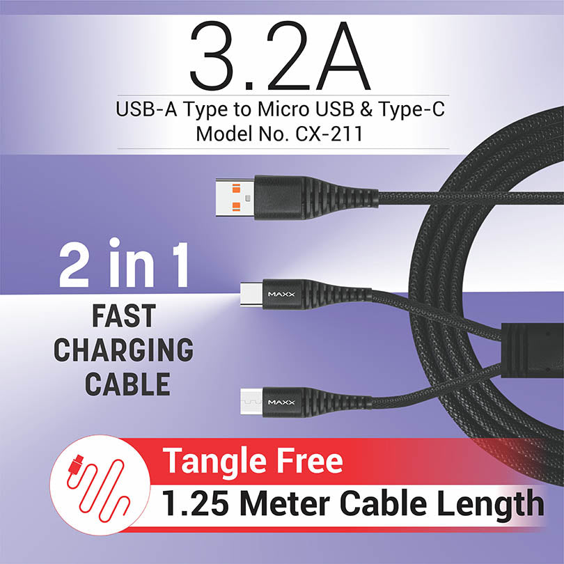 Charging Cable CX-211 2in1 Micro & Type-C Black