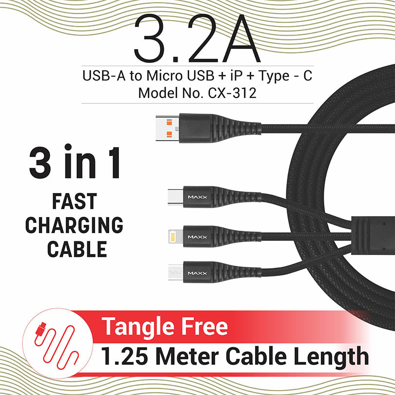 Charging Cable CX-312 3in1 Micro + Type - C + Lightning Black