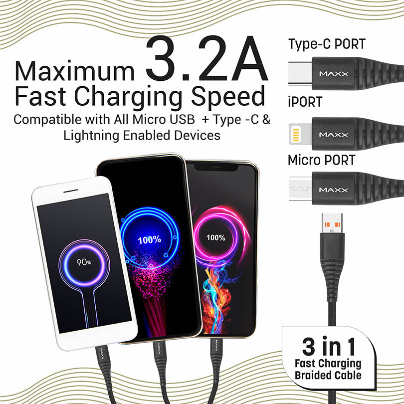 Charging Cable CX-312 3in1 Micro + Type - C + Lightning Black