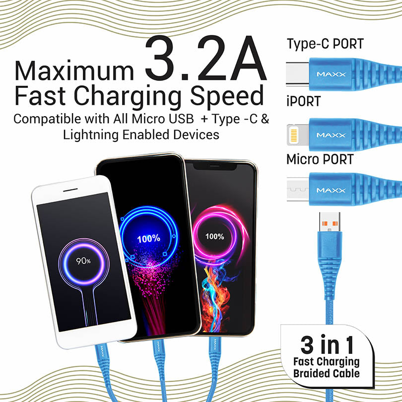 Charging Cable CX-312 3in1 Micro + Type - C + Lightning Blue