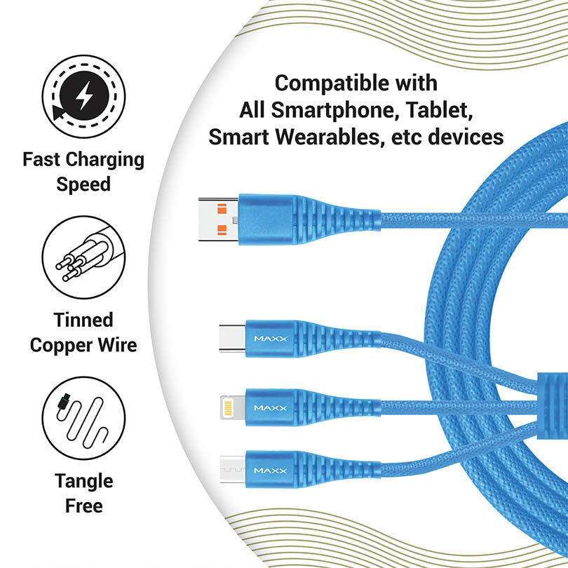 Charging Cable CX-312 3in1 Micro + Type - C + Lightning Blue