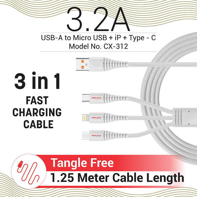 Charging Cable CX-312 3in1 Micro + Type - C + Lightning Grey