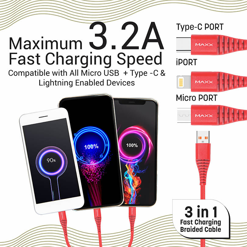 Charging Cable CX-312 3in1 Micro + Type - C + Lightning Red