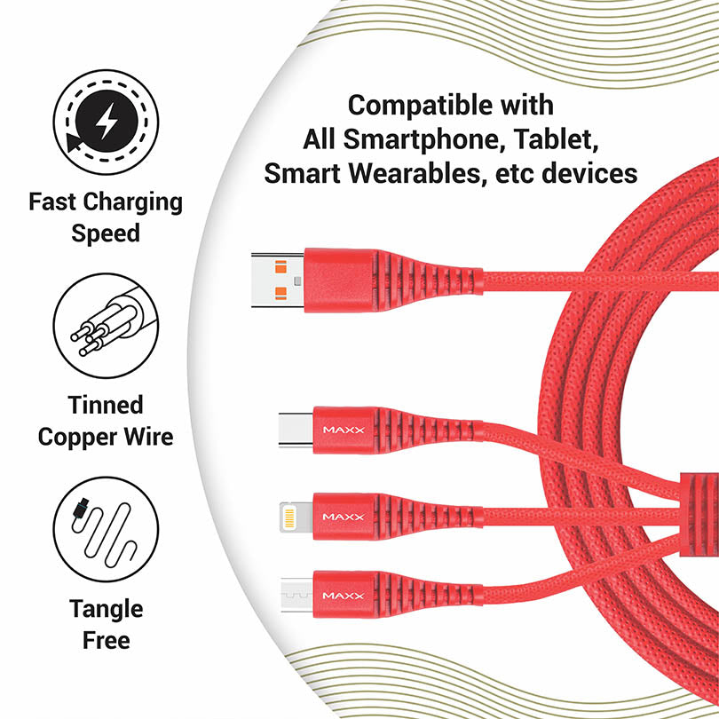 Charging Cable CX-312 3in1 Micro + Type - C + Lightning Red