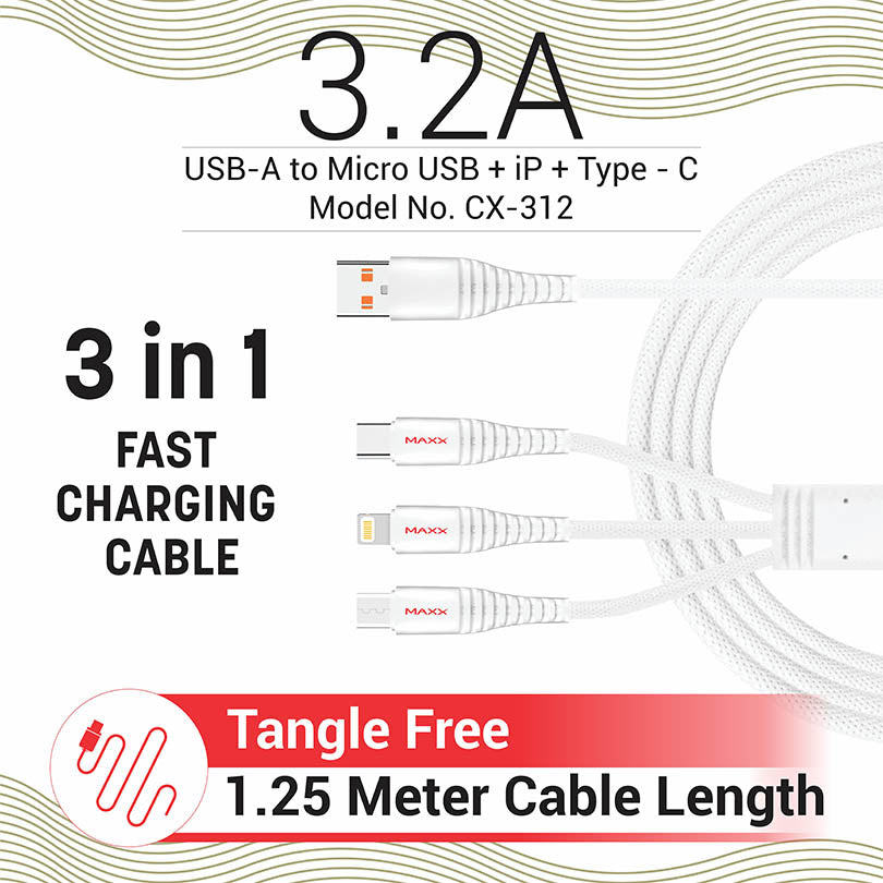 Charging Cable CX-312 3in1 Micro + Type - C + Lightning White